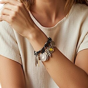 Grace‎ Adele Dangle Charm Bracelet Y2K Abalone Coins Chunky Hippie Whimsigoth